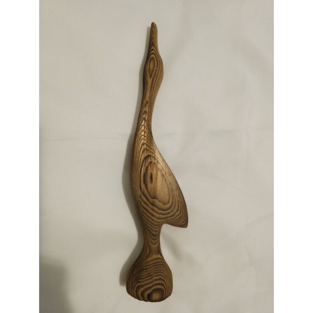 Vintage G. Crowe Signed Canada Hand Carved Wooden Standing Crane.
